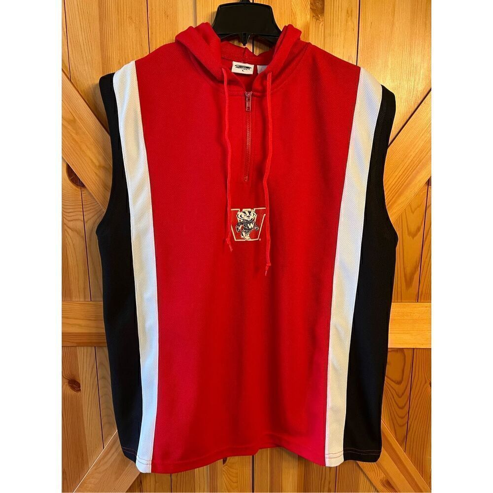 Pro Edge No Sleeve Hoodie Men’s Large Wisconsin Badgers (3119)￼